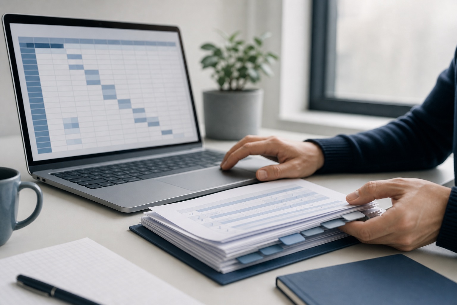 創辦人檢查準備上傳的 Excel 財務模型